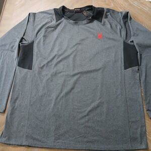 Spyder Active Mens Long Sleeve Performance Shirt Grey Black‎ Red Logo XL